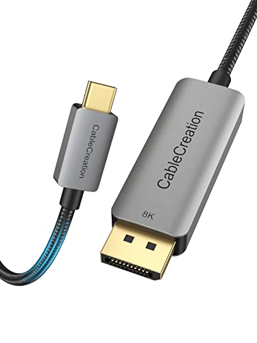 Image of CableCreation 8K Usb C To Displayport Cable 6Ft, Type-C To Dp 1.4 Cord 32.4Gbps, 8K@60Hz 4K@60Hz /144Hz 2K@165Hz, Thunderbolt 3 Compatible With Galaxy S22 Ultra, Macbook Pro /Air, Hp Xps 13 /15, Grey