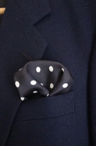 Royal Silk Black Polka Dot Silk Pocket Square 100% Silk - Full-Sized 16
