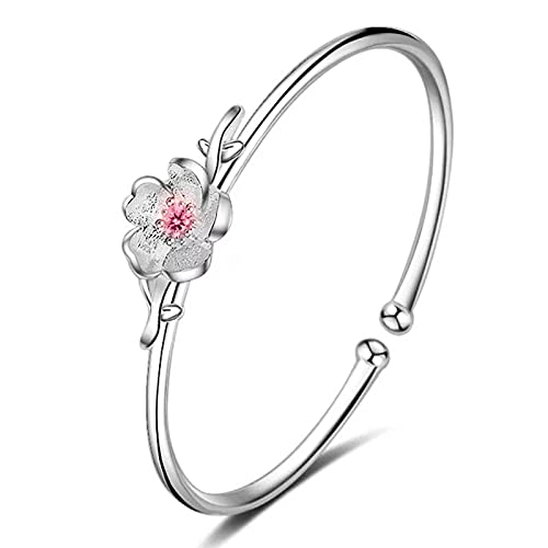 Brazalete de flores de cerezo tallado a mano, pulsera de plata para amigas entrañables