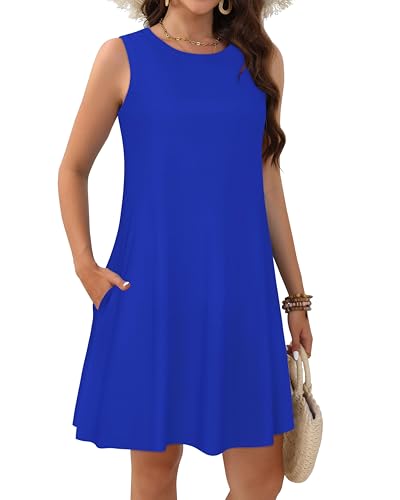 Image of JOLIGAL Womens Summer Dresses Casual Sleeveless Tshirt Sundress Beach Cover Up with Pockets Loose Tank Dress 2026