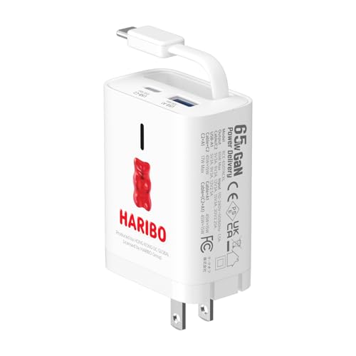 Haribo 65W GaN 急速充電器 内蔵リトラクタブルUSB-Cケーブル デュアルポート Power Delivery (PD 3.0) Quick Charge (QC 4+・4.0) 対応