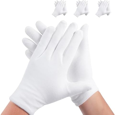 3 Pairs White Cotton Gloves for Dry Hands Sleeping, Premium Cotton Gloves for Eczema Lotion, Hand Gloves Moisturizing Overnight, White Gloves for Women & Men, Work Glove for Coin Jewelry Silver Cover