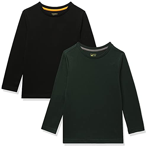 Image of Amazon Brand - Symbol Boy's Regular T-Shirt (PAG 507 Black & Bottle Green 6-7 Years)