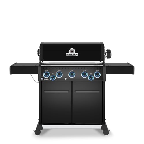 Broil King 675147 Baron 590 Pro Shadow 5-Burner Pellet Ready Natural Gas Grill in Black with Side Burner and Rear Rotisserie Burner