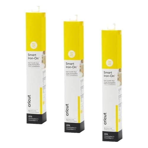 Cricut Smart Iron On, Yellow, 3-Pack of 3ft Rolls (13"x36") Heat Transfer Vinyl for Maker & Explore Machines- Matless Cutting for Long cuts up to 12ft