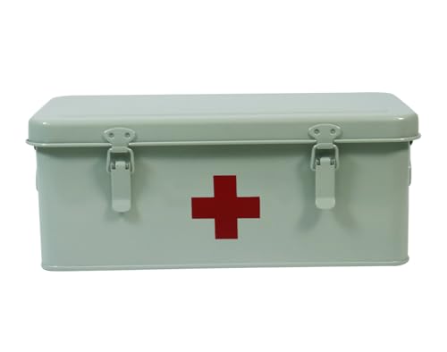 Xbopetda Erste-Hilfe-Medikamentenkasten, Erste-Hilfe-Set Lieferbehälter, Metall-Medizin-Aufbewahrungsdose, Erste-Hilfe-Leere Box mit Sicherheitsverschluss für Zuhause, Notfall-Werkzeugset, Grün