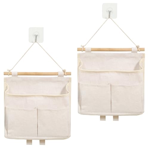 Hpbaggy 2 Pcs Organizador Colgante, Lino Organizador Bolsillo, Organizador Colgante Puerta Baño, Organizador Colgante con 3 Bolsillos Adecuados, para Cocina Dormitorio Baño Oficina