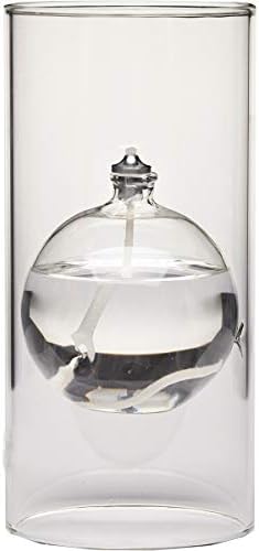 The Modern Transcend Clear Glass Oil Lamp is a Unique Gift for Her. The Bliss Oil Candle Appears to be Floating in The Hurricane Candle Holder.