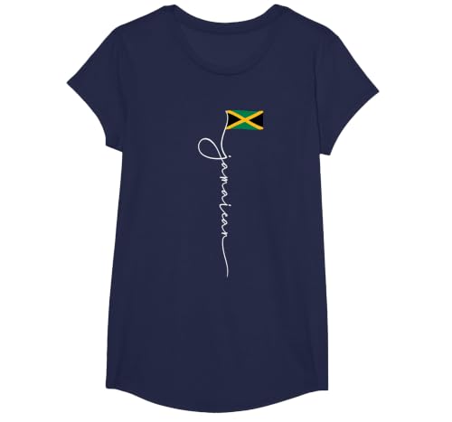 Jamaica Signature Jamaican Flag T-Shirt, Girls, Navy Blue, X-Small
