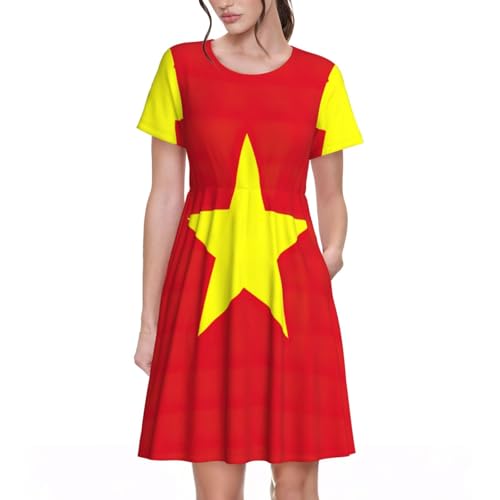 Robe d'été mi-longue manches courtes femme motif vietnamien EdWal