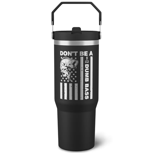 qchdln Fisherman Gifts For Men - Cool American Flag Cup - 30oz Insulated Fishing Tumbler with Handle - Fathers Day,Birthday,Christmas Gifts for Dad,Grandpa,Husband,Uncle
