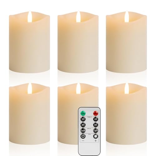 Image of 3x4 Inch Battery Operated Candles with Remote, Flickering Flameless Candles with Timer, Real Wax LED Candles for Lanterns Fireplace Dinner Table Centerpieces, Set of 6