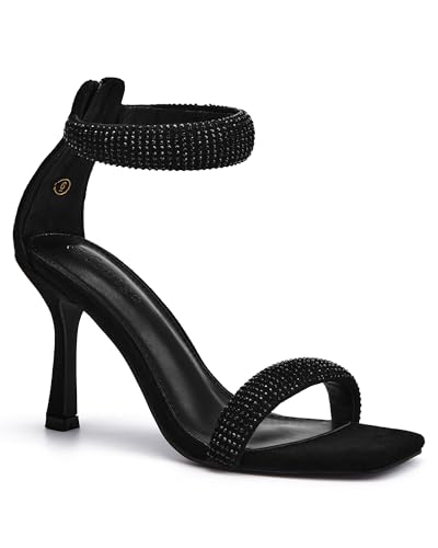 Coutgo Women's One Strap Heeled Sandals Square Open Toe Stiletto Heels Ankle Buckle Strap Summer Pump Shoes