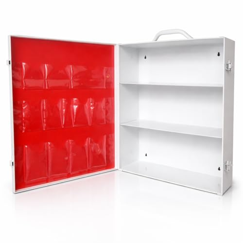 Rapid Care 3-Shelf Metal First Aid Cabinet Empty Wall Mountable Steel First Aid Kit with Door Pouches for Home and Workplace Safety