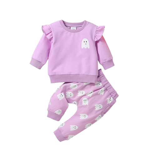 Image of Toddler Baby Girl Halloween Outfit Pumpkin Crewneck Sweatshirt Long Sleeve Shirt Pants Newborn Fall Clothes