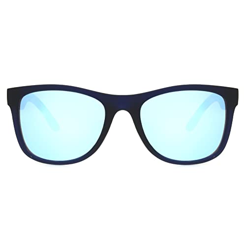 Panama Jack Men's Rubberized Print Square Sunglasses, Blue Crystal with Textured Wood, 543