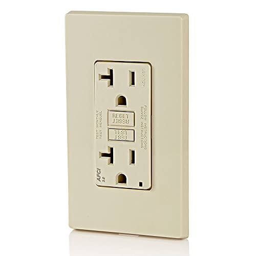 Image of Leviton AFCI Outlet, 20 Amp, Self Test, Tamper-Resistant with LED Indicator Light, Protection from Electrical Fires, AFTR2-T, Light Almond