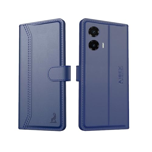 Image of AIBEX Compatible for Motorola G35 5G Flip Cover Leather Finish with Magnatic Closure | Inside TPU with Card Pockets | Wallet Stand | Complete Protection Flip Case -Blue