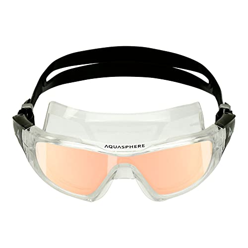 Aquasphere Vista Pro Unisex Adult Swim Goggles - Curved Single Lens Vision Design - Perfect for the Open Water Adventure Swimmer | Mirrored Lens, Transparent/Black Frame
