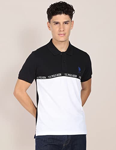 Image of U.S. POLO ASSN. Solid Slim Fit Polo T Shirts for Men - 100% Cotton, Half Sleeves Mens Tshirt - XL, Black and White