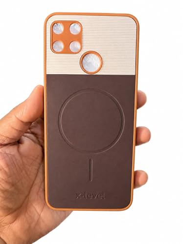 Image of Bintage Mac Safe Design Hard Slim Back Case | Soft Border Camera Protect | Dual PU Leather Finish Back Cover Compatible for Realme Narzo 30A - White & Cherry Brown