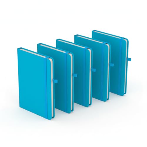 Caderno A5 Capa Dura em PU, 80 Folhas Pautadas na Cor Bege, com Elástico e Suporte para Caneta, Tamanho 21x14,5cm (3, Azul C)