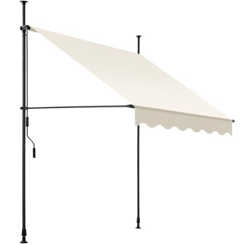 tectake® Toldo Terraza Manual Regulable en Altura con Manivela, Toldo Balcón sin Taladros, Extensible Terraza, Resistente a Rayos UV, Protección Solar y Repelente al Agua - 150 cm - Beige