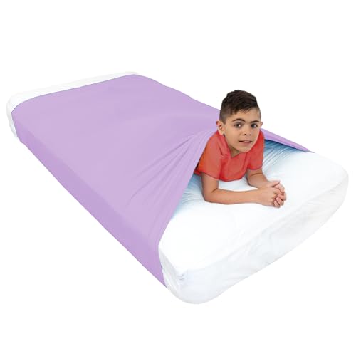 Image of Sensory Bed Sheet for Deep Pressure Therapy - Spandex Bed Sheet - Sensory Compression Blanket for ADHD, Autism - Breathable & Hypoallergenic, Lila, Twin Size