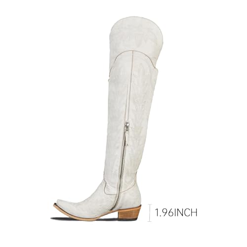 Image of olomisa Over the Knee Cowboy Boots for Women Embroidery Cowgirl Boots Chunky Heel Side Zipper Boots Thigh High Western Boots