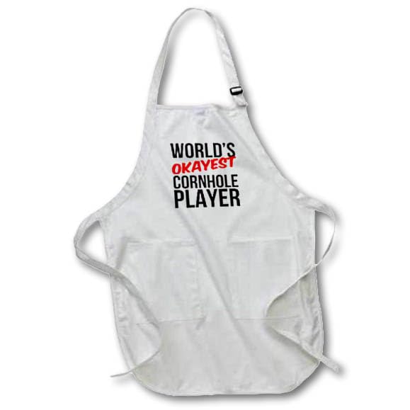 BLACK Full Length Apron with Pockets 22w x 30l - Worlds Okayest Cornhole Player