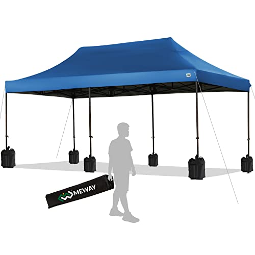 MEWAY Upgraded Pop Up Canopy Tent 10x20FT, Heavy Duty Outdoor Canopy with Roller Bag, 6 Sand Bags, Royal Blue