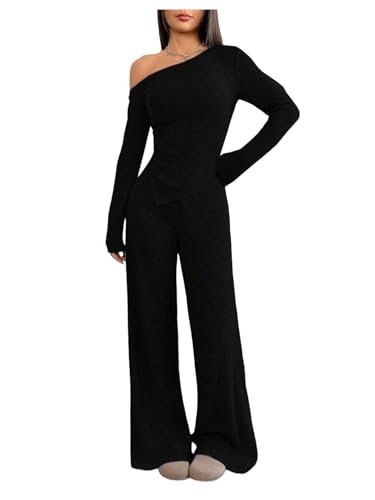 SweatyRocks Women's 2 Piece Outfits Off The Shoulder Long Sleeve