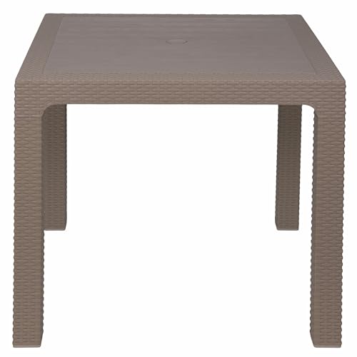 Tavolo Quadrato da Esterno 80x80 cm in plastica PP, Effetto Rattan, Tortora, Esté
