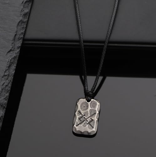 Image of Ankiyabe Stainless Steel Norse Viking Rune Pendant with Adjustable Braided Rope Good Luck /Love /Strenght /Health Viking Symbol Necklace for Men Women