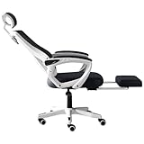 Ergonomischer Bürostuhl aus Netzstoff mit verstellbarer Kopfstütze und Fußstütze, 360° drehbarer Chefsessel, atmungsaktive Rückenlehne und leichtgängige Räder, perfekt für Arbeitsbereiche zu Hause und