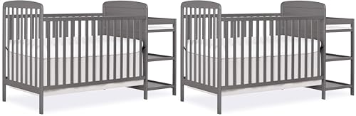 Image of Dream On Me Anna 4-in-1 Full-Size Crib and Changing Table Combo in Steel Grey, Greenguard Gold Certified, Non-Toxic Finishes, Includes 1 inch Changing Pad, Wooden Nursery Furniture (Pack of 2)
