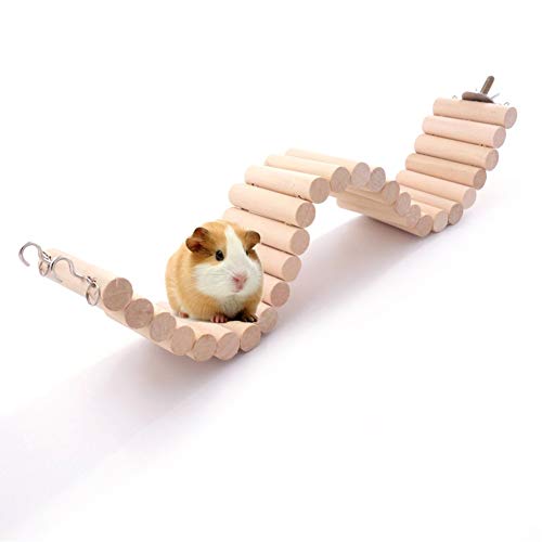 Image of Litewoo Bird Ladder Bridge Swing Toy Natural Wood Stand Platform for Small Birds Parrots Parakeets Conures Cockatiels Canary Lovebirds Hamster Rat (Burlywood)