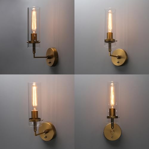 Image of Phansthy Hardwired Wall Sconces with Switch Set of 2, Modern Bathroom Wall Lighting Vanity Light with Clear Glass, Wall Mount Lights for Living Room Corridor Mirror Bedroom Stairs (Antique 2 Pack)