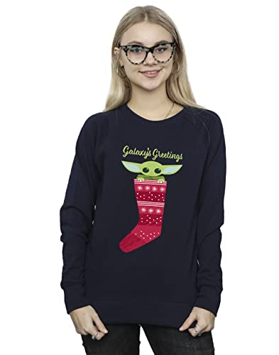 Absolute Cult Star Wars The Mandalorian Women's The Kid Xmas Sock Sweatshirt Navy Blue XX-Large
