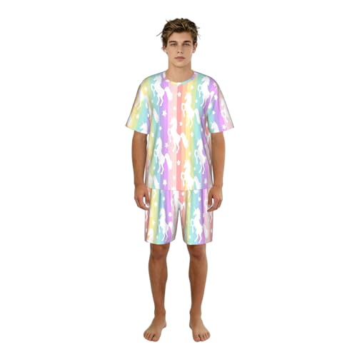 Pijama de dos piezas para hombre con rayas y unicornios