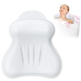Silicone Bath Pillow, New Material Bath Pillows for Tub Head Neck and Back Support, Bath Tub Pillow with 4D Press Inflatable Airbag and Non-Slip Strong Suction Cups, Quick-Drying, Easy to Store, White