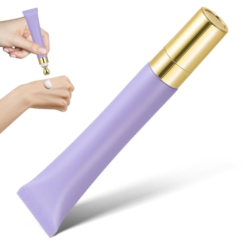 FONDOTIN Dispenser Cosmetico Vuoto 20Ml Tubo Crema Occhi Viola Opaco e Massaggiatore in Lega di Zinco Oro Applicatore Portatile per Olio Essenziale e Crema Contorno Occhi Ricaricabile