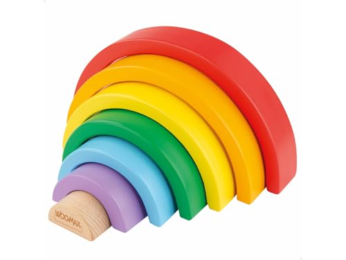 ColorBaby- WOOMAX-ARCOIRIS DE Madera 21X3,5X10CM +18M Árbol 49306-Woomax-arcobaleno in Legno 26 x 5 x 13 cm + 18 m, Colori Parchis, 7 piezas, 49306