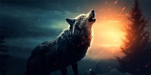 Tableau Perle Diamant Loup 100x200cm pour combler les grands murs vides