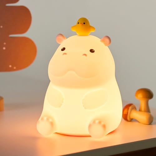 Hippo Night Light, Cute Silicone Squishy LED Lamp, Dimmable Nurse...