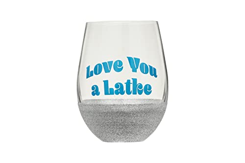 Pearhead Love you a Latke Stemless Wine Glass, Hanukkah Gift