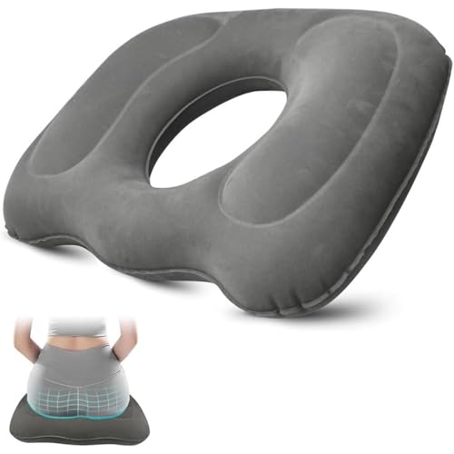 Fengshengli Almohada inflable de dona para hemorroides, cojín de espuma viscoelástica para hemorroides, cojín ortopédico para dolor de espalda baja, hemorroides ciática, presiona para inflar