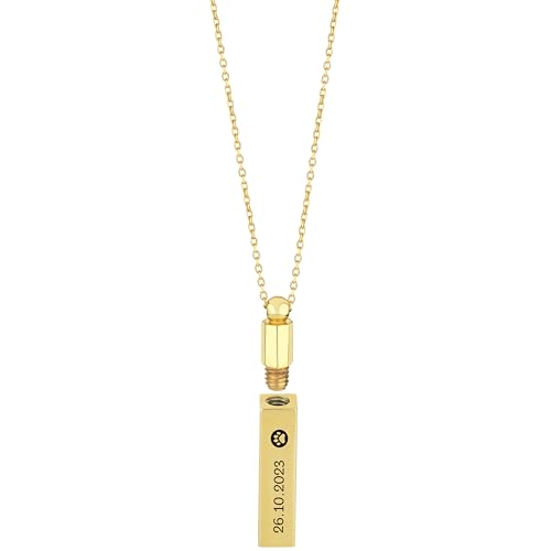 14K Gold Vermeil Personalized Cremation Urn Necklace, Pet Ash Holder Pendant, Memorial Necklace for Pet Loss, Vertical Bar Memorial Necklace