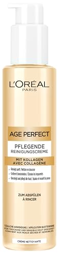 L'Oréal Paris Kollagen Experte Nährende Reinigungscreme, Creme-zu-Schaum-Reiniger für eine sanfte Reinigung und Pflege der Haut, Age Perfect, 150 ml