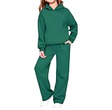 Hoodie Sweatsuit Set für Jungen Mädchen Zweiteiliges Outfit Kapuze Sweatshirt Oberteil Jogger Sweatpants Winter Co-Ord Set Kinder Herbst Y2K Süß Sportlich Unifarben (Blackish Green, 9-10 Years)